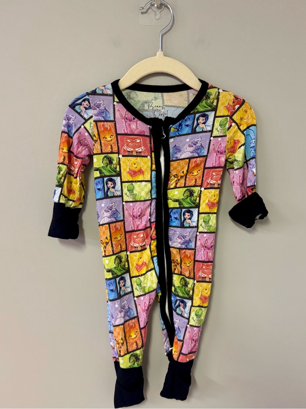 Bright Multicolor Character Print Kids One-Piece Romper with Black Trim